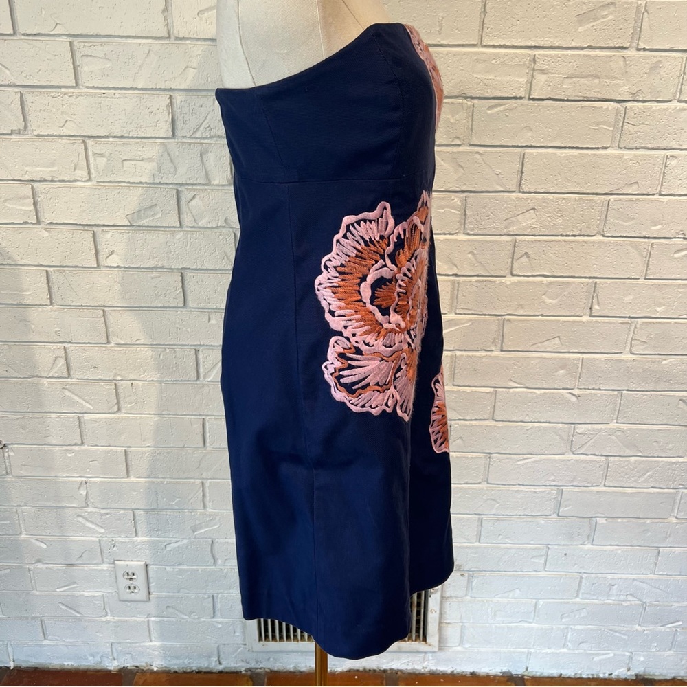 Lilly Pulitzer Navy Embroidered Bowen Floral Strapless Dress Women’s 8 - Picture 5 of 13